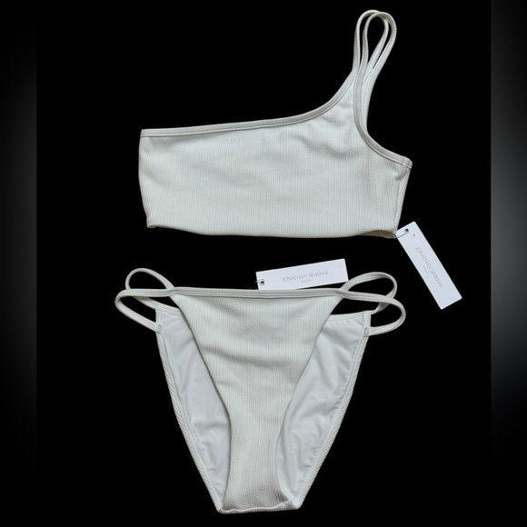 JONATHAN SIMKHAI Sz M Bikini off white ribbed one shoulder swimsuit New NWT - Picture 2 of 5